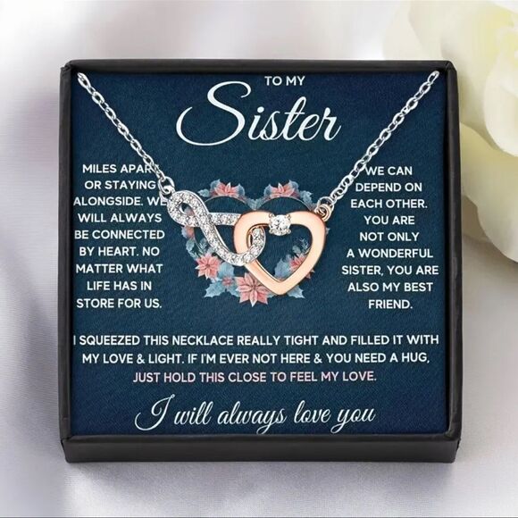 1pc to My Sister Love Heart Necklace, BOX gift set NEW includes poem card - Picture 2 of 5